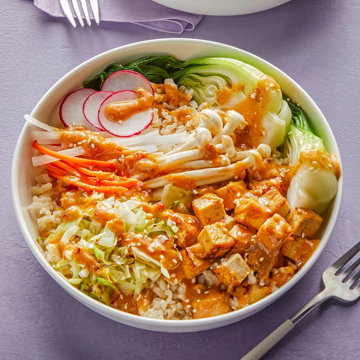 Tofu and Veggie Buddha Bowl With Miso Dressing